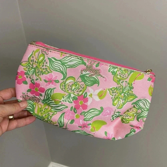 Lilly Pulitizer Estee Lauder Cosmetic bag floral pink green NWOT - Picture 4 of 5